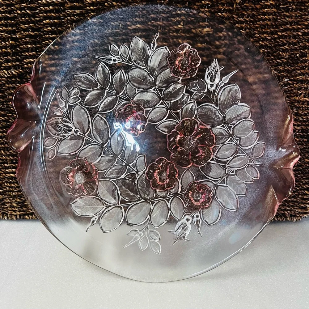 Mikasa Rosella Round Pink Floral Handled Cake Plate or Platter